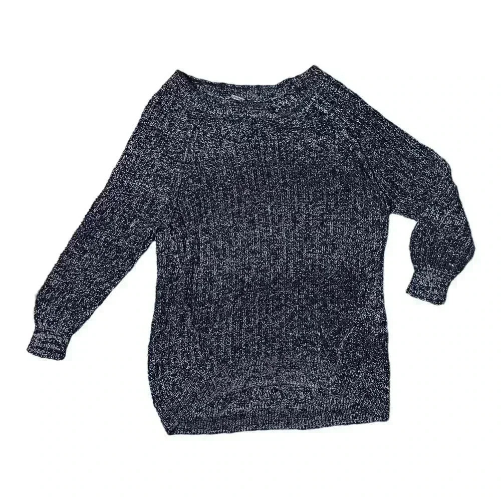 Free People Black and White Chunky Knit Sweater Medium